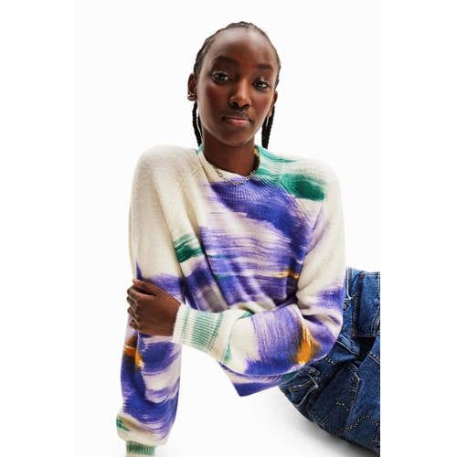 Desigual gebreide trui met backprint wit/violet/groen