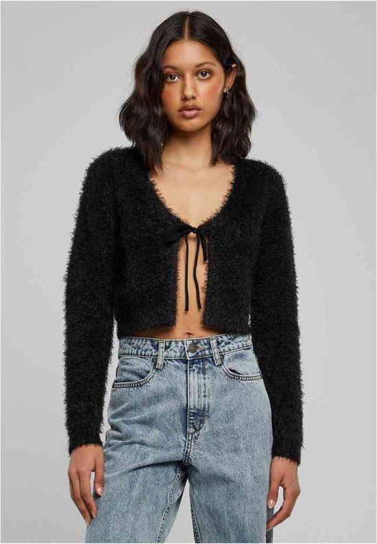 Urban Classics Tied Cropped Feather Cardigan - Black - Women's M