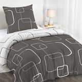 Dreamzie dekbedovertrek 140x200 cm met 1 kussensloop 65x65 cm, geo grijs wit patroon, 140x200 beddenset met ritssluiting, eenpersoonsbedlinnen, Oeko TEX