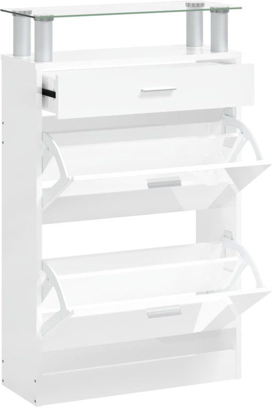 vidaXL Schoenenkast Hoogglans Wit 63x24x104 cm Spaanplaat