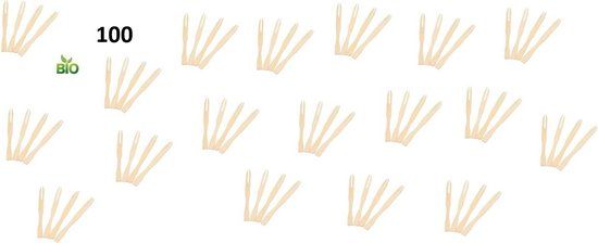 Bi Nature Tapas Prikker - 2-tand - 9cm, 100 stuks, bamboe