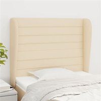vidaXL Tête de Lit avec Oreilles Meuble de Chambre à Coucher Accessoire de Lit Simple Tête de Cadre de Lit Intérieur Crème 93x23x118/128 cm Tissu