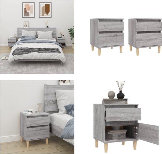 vidaXL Nachtkastjes - Set van 2 - 40x35x50 cm - Grijs Sonoma Eikenkleurig
