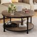 Table basse ronde 2 niveaux en bois avec étagère de rangement salon