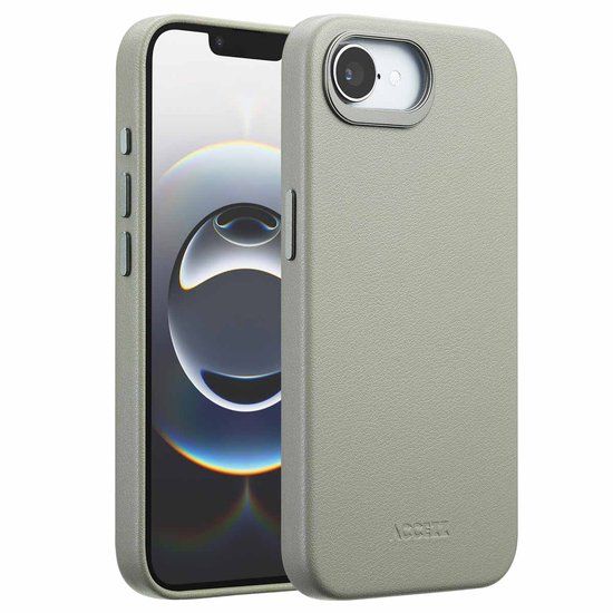 Accezz Leather Backcover Geschikt voor iPhone 17e / 16e - MagSafe - Light Grey