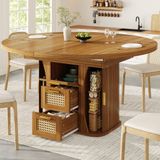 MODFU Eettafel - Uitschuifbaar Met Opbergruimte En Lades - Modern - MDF En Metaal - Eiken