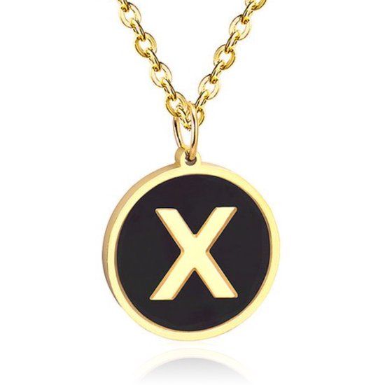 Cilla Jewels Goudkleurige Dames Schakelketting met Zwarte Kettinghanger Letter X