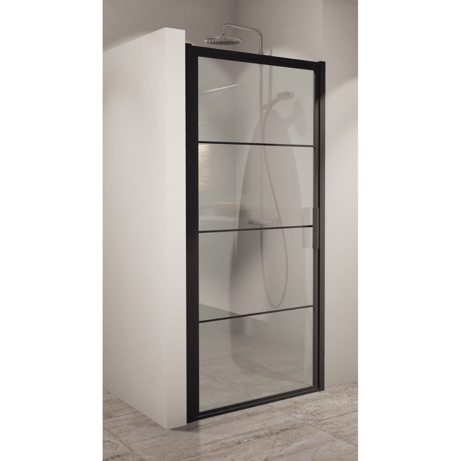 Boss & Wessing Bws nisdeur frame 100x200 cm 8 mm nano glas mat zwart raster - 8719304716129