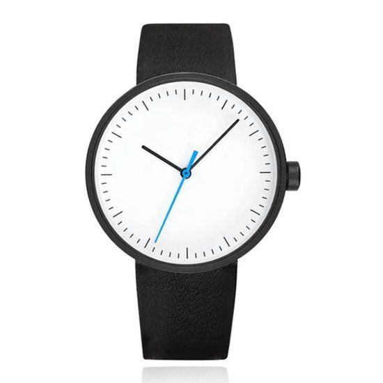 LGT JWLS Lookinggoodtoday Minimalistisch Herenhorloge met Wit Uurwerk en Zwarte Echt Lederen Band