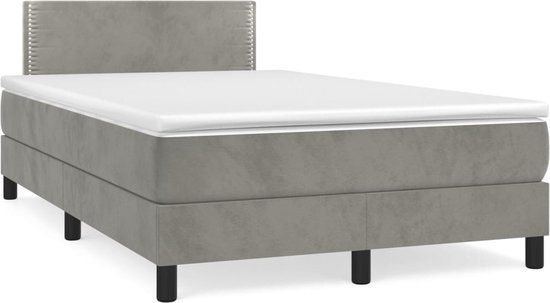 vidaXL Boxspring met matras fluweel lichtgrijs 120x200 cm