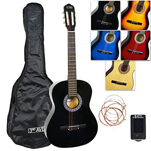 3rd Avenue 4/4 formaat klassiek akoestisch gitaarpakket met nylon snaren, inclusief gigbag, snaren en stemapparaat - Zwart