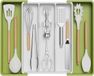 Merkloos Organisateur de couverts pour tiroirs, grand organisateur de couverts extensible pour la cuisine, organisateur de couverts réglable pour tiroirs, accessoires de cuisine en plastique, insert de séparation, grand, vert et blanc