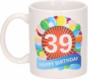 Shoppartners Bv 39 ans tasse à café - tasse cadeau - impression ballons festifs - 300 ml - céramique - blanc