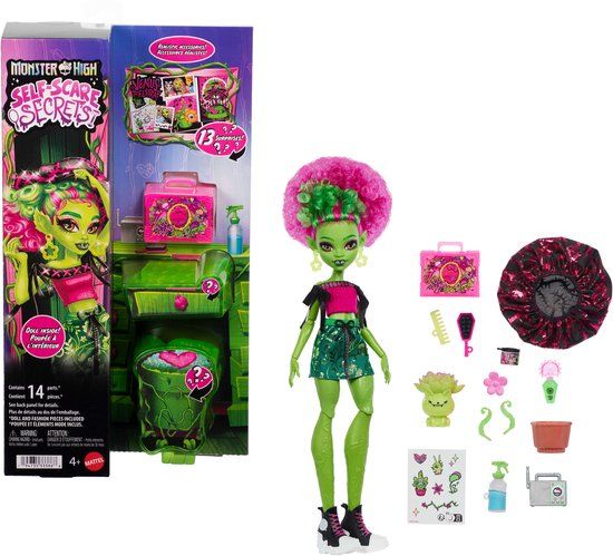 Monster High Self-Scare Secrets - Venus McFlytrap modepop met 13 realistische accessoires