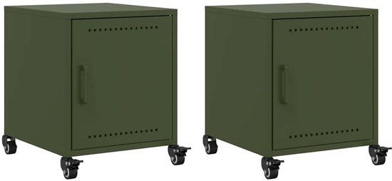 vidaXL Nachtkastjes - Set van 2 - Staal - Olijfgroen