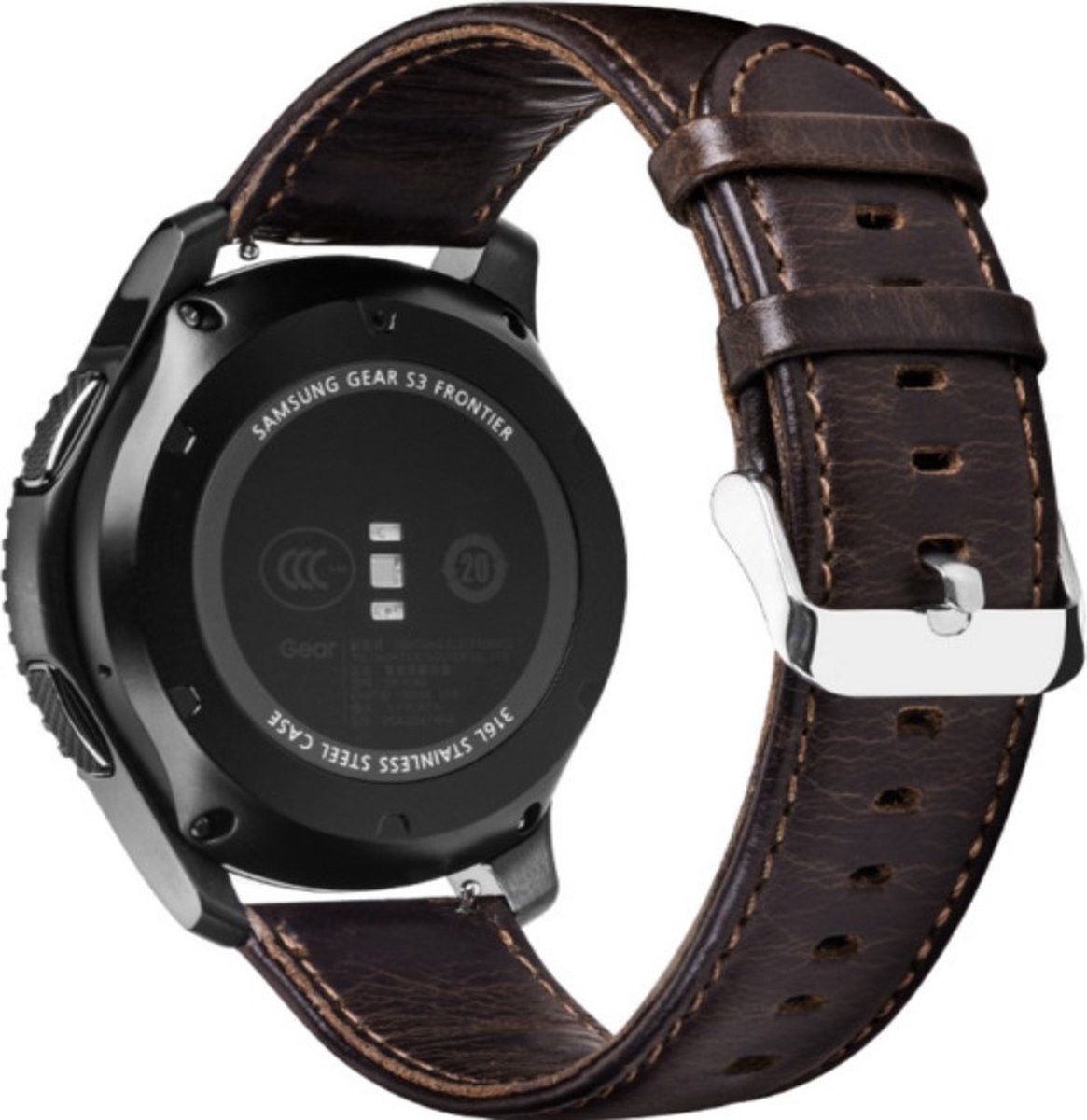 Strap-it Leren horlogebandje 22mm - donkerbruin - geschikt voor Samsung Galaxy Watch / Huawei Watch / Amazfit GTR