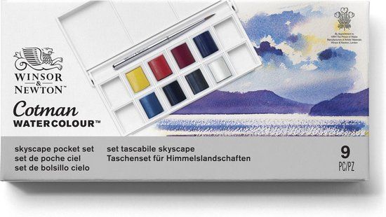 Winsor & Newton Cotman Aquarel Set Skyscape Pocket – 8 halve Watercolour napjes met reispenseel