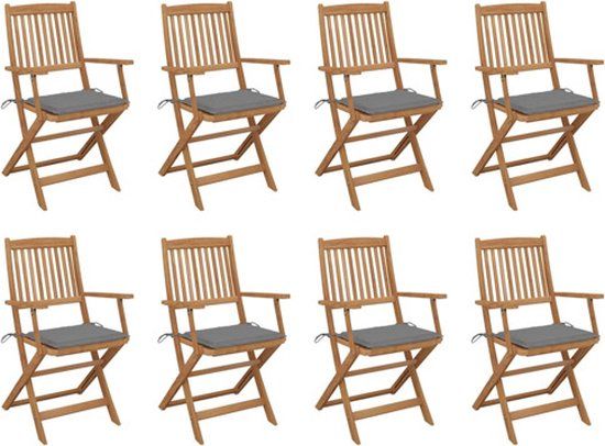 vidaXL Tuinstoelen 8 stuks met kussens massief acaciahout grijs