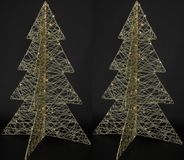 Countryfield Lichtboompjes/kerstboompjes - 2x - H76 cm - goud - metaal - 60 leds