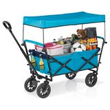 EASYmaxx Bolderkar met dak opvouwbaar, inklapbare handwagen, transportwagen tot 80 kg belastbaar, compact design, uittrekbare handgreep, 360° voorwielen, voor uitstapjes, tuin, festivals, turquoise