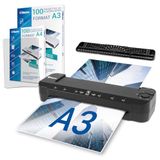 Lamineerapparaat Pro Lamineerapparaat A3 A4 A5 A6 A7 Pro ultrasnel warm en koud tot 2 x 150 micron, instelbare temperatuur voor professioneel gebruik, pakket met 100 A4-hoezen + 100 hoezen A3 + 1 snijmachine