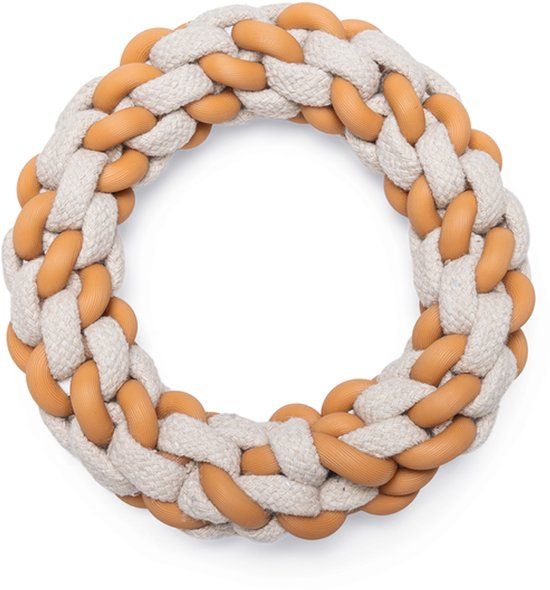 Beeztees Puppy Dental Touwring Mik - Hondenspeelgoed - TPR/Katoen - Beige/Bruin - 14x14x3,2 cm