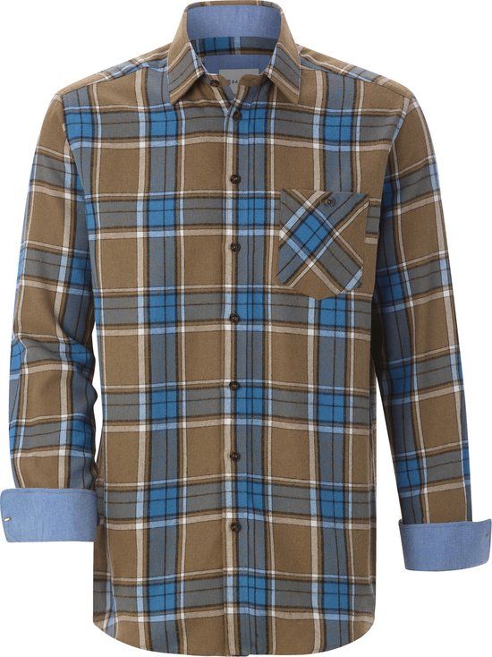 Babista heren overhemd - koningsblauw - geruit - lange mouw - katoen - loose fit - 41/42