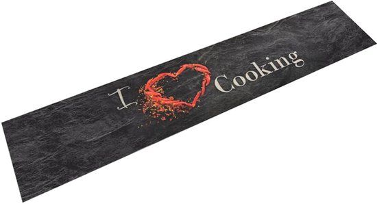 vidaXL Keukenmat wasbaar cooking-print 60x300 cm fluweel zwart