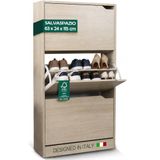 BAKAJI Schoenenkast van MDF-hout met 3 klapdeuren, intrekbare handgrepen, dubbele diepte, compacte afmetingen, slim 63 x 24 x 115 cm, ruimtebesparend, entree huis