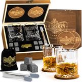 Whisiskey Luxe Whiskey Set - Incl. 2 Whiskey Glazen 300 ml, 8 Whiskey Stones, 2 Onderzetters, Fluwelen Opbergzak, Opbergbox - Whisky Geschenkdoos - Glas - Herbruikbare IJsblokjes - Vaderdag Cadeau