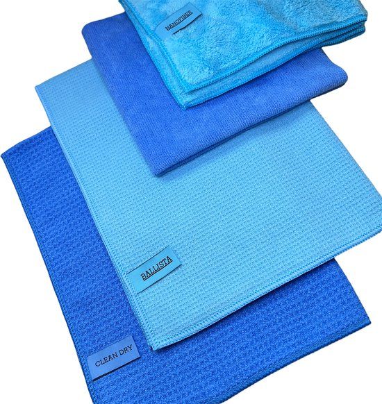 Clean Dry Droogdoek Set - 2 Droogdoeken + 2 Microvezel schoonmaakdoeken - Blauw