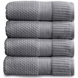 NY Loft 100% katoenen badhanddoek 4 stuks | Super zachte en absorberende sneldrogende badhanddoeken 30" x 52" | Getextureerd en duurzaam katoen | Trinity Collection (4-pack badhanddoek, antracietgrijs)