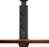 DELIGHT - Inbouw Pop-Up Tafelblad Stekkerdoos met 2X USB en 3 Stopcontacten - Matzwart