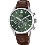 Festina F20542/8 Heren Polshorloge Chronograaf Bruin Leer Groen Wijzerplaat Staal