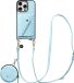 AVY Leren Hoesje geschikt voor Apple iPhone 16 Pro | Met Koord, Wallet en Pouch | Compatibel met MagSafe | Leather Case met 130CM Koord | Long Leather | Croco Blauw