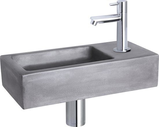 Differnz Ravo Fonteinset - Beton - Donkergrijs - Rechte Kraan - Chroom - 38.5x18.5x9cm