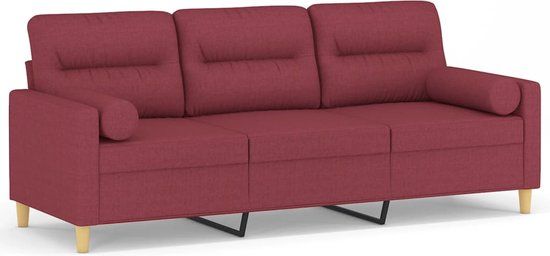 vidaXL Driezitsbank met sierkussens 180 cm stof wijnrood