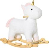 HOMCOM Cheval à bascule pour enfants - Jouets en peluche courte (100% Polyester) - 63x38x63cm - Blanc