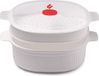 Stoomkoker voor de magnetron met 2 kookcontainers, 4 l, stoompan met zeefinzet voor magnetron 26,5 x 22 x 13,5 cm, kleur blanc et rouge