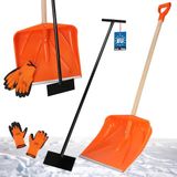 KOTARBAU® Set sneeuwschuiver met houten steel 136 cm ijskrabber 119 x 20 cm + warme handschoenen auto stootschuiver met steel schep