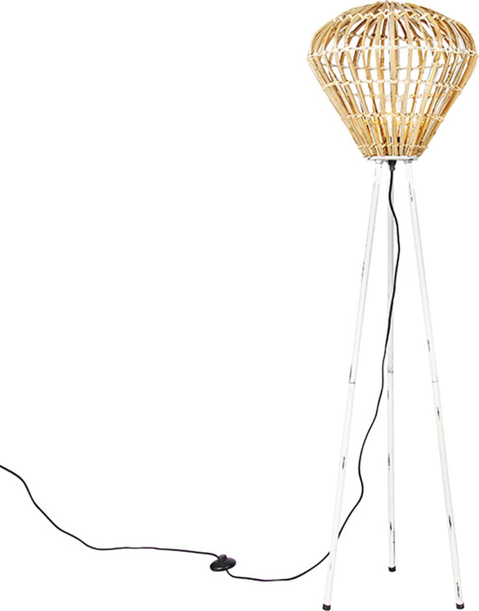 QAZQA diamondcanna - Landelijke Vloerlamp - H 140 cm - Naturel - Bamboe