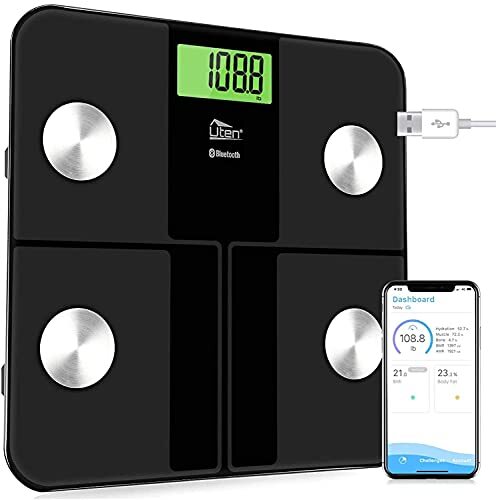 Uten Bluetooth Digitale Gewicht Badkamer Weegschalen, Lichaamsvetschalen met Lichaamssamenstelling Analyzer, Slimme app voor Lichaamsgewicht, Lichaamsvet, BMI, etc, 28st/180kg/400lbs (Grijs-Zwart)