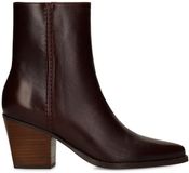 Manfield Dames Burgundy Leren Enkellaarsjes met Hak - Maat 39