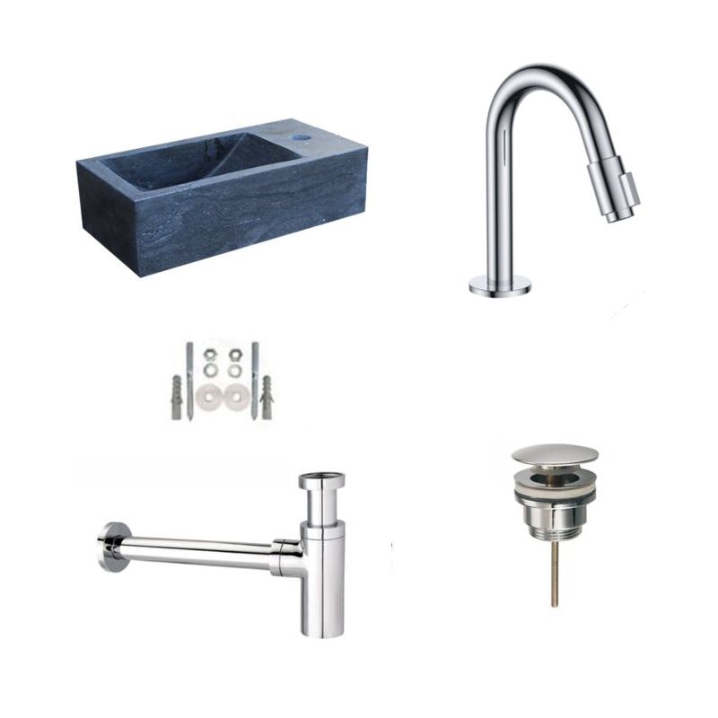 Badkamerplanet Natuursteen Fonteinset Rimini Mini met Elba Fonteinkraan, Afvoer en Sifon 36x18x10 cm