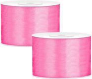 Merkloos Partydeco Cadeaulint - 2x - Donkerroze - 5 cm x 25 meter - Satijn