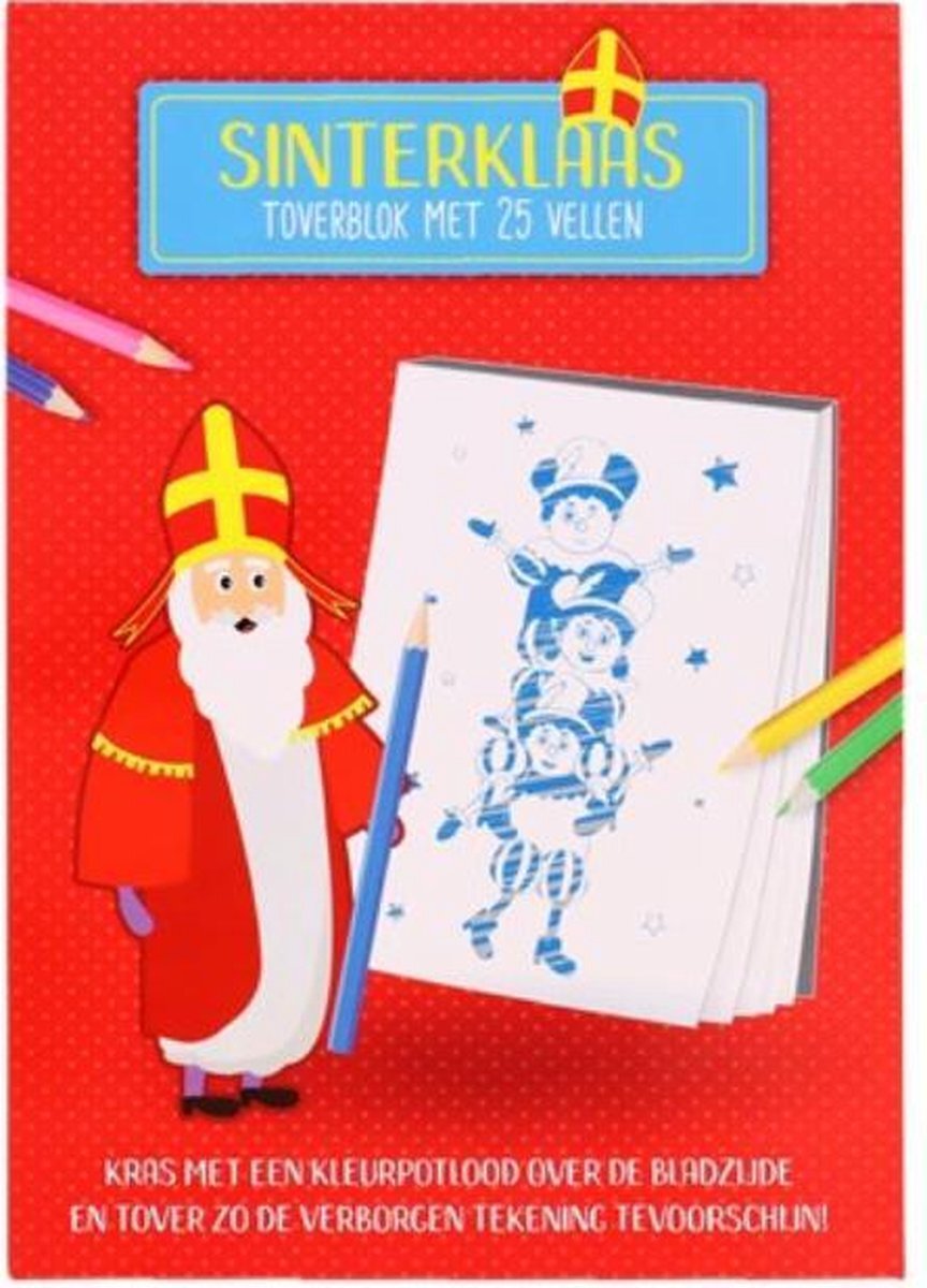 sinterklaas tover blok met 25 vellen - kras met een kleurpotlood over de bladzijde en tover zo de verborgen tekening tevoorschijn