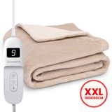 Seranova Elektrische deken XXL - 180x160 cm - 2 Persoons Bovendeken - Warmtedeken - Dubbelzijdig Fleece Sherpa - Crème beige