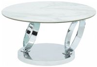 Vente-unique Salontafel JOLINE - Keramiek en gehard glas - Wit marmereffect