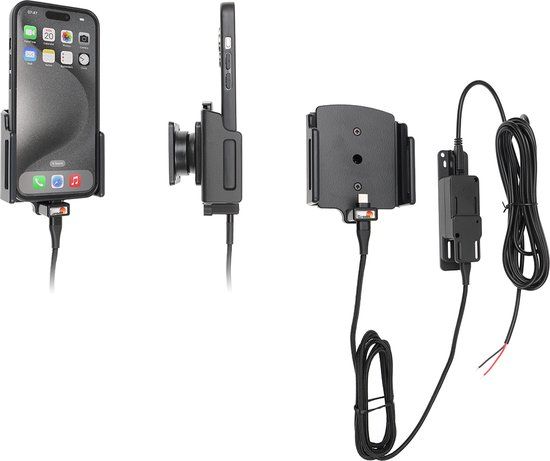 Brodit - Actieve houder met vaste voeding voor Apple iPhone 15 / 15 Pro - Zwart