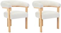 Vente-unique Set van 2 stoelen met armleuningen van boucléstof en hout - Wit en naturel - LIVELIA